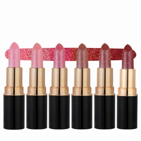 Diamond Glitter Matte Lipstick, Metallic Pearlescent Lip Glaze, 6-Color Long Lasting Moisturizing Lip Gloss Set With Leaf Poem Glitter, Shimmering Lip Stick Waterproof Idea for Women Party Makeup