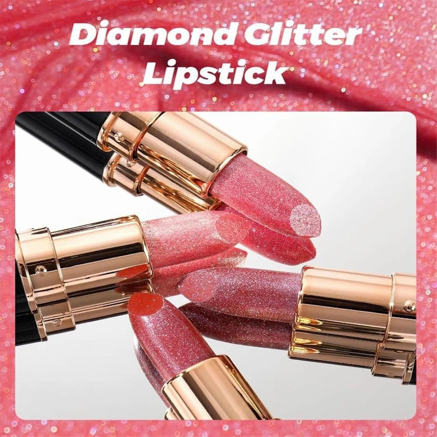 Diamond Lip Gloss Glitter Lipstick Waterproof, Full Coverage Tinted Lipcolor Makeup, Non-Stick to Cup Non-Fading Sparkly Glossy Lipstick, Ultra-Glossy, Metallic Lipsticks for Women (5, Large)