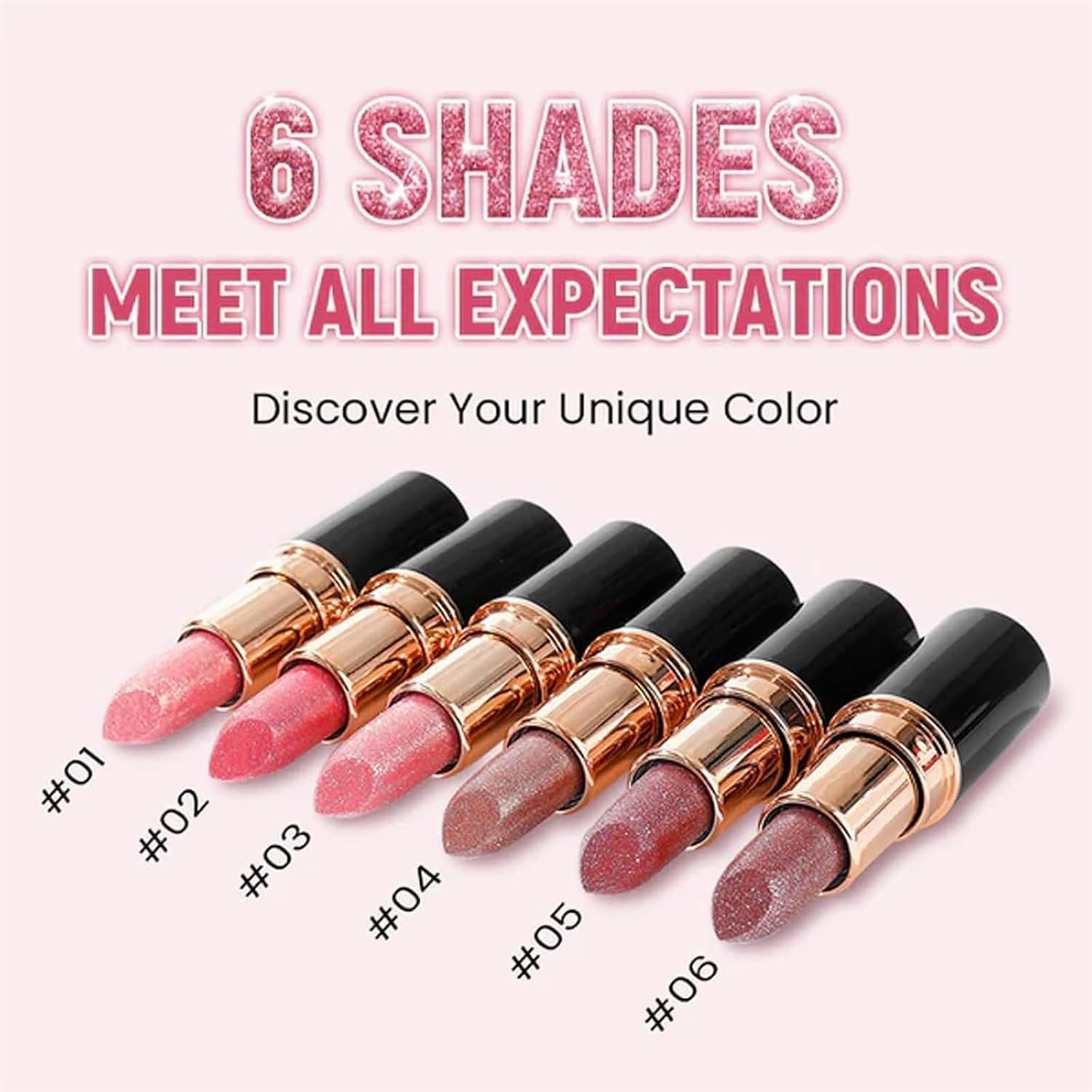 Diamond Lip Gloss Glitter Lipstick Waterproof, Full Coverage Tinted Lipcolor Makeup, Non-Stick to Cup Non-Fading Sparkly Glossy Lipstick, Ultra-Glossy, Metallic Lipsticks for Women (5, Large)