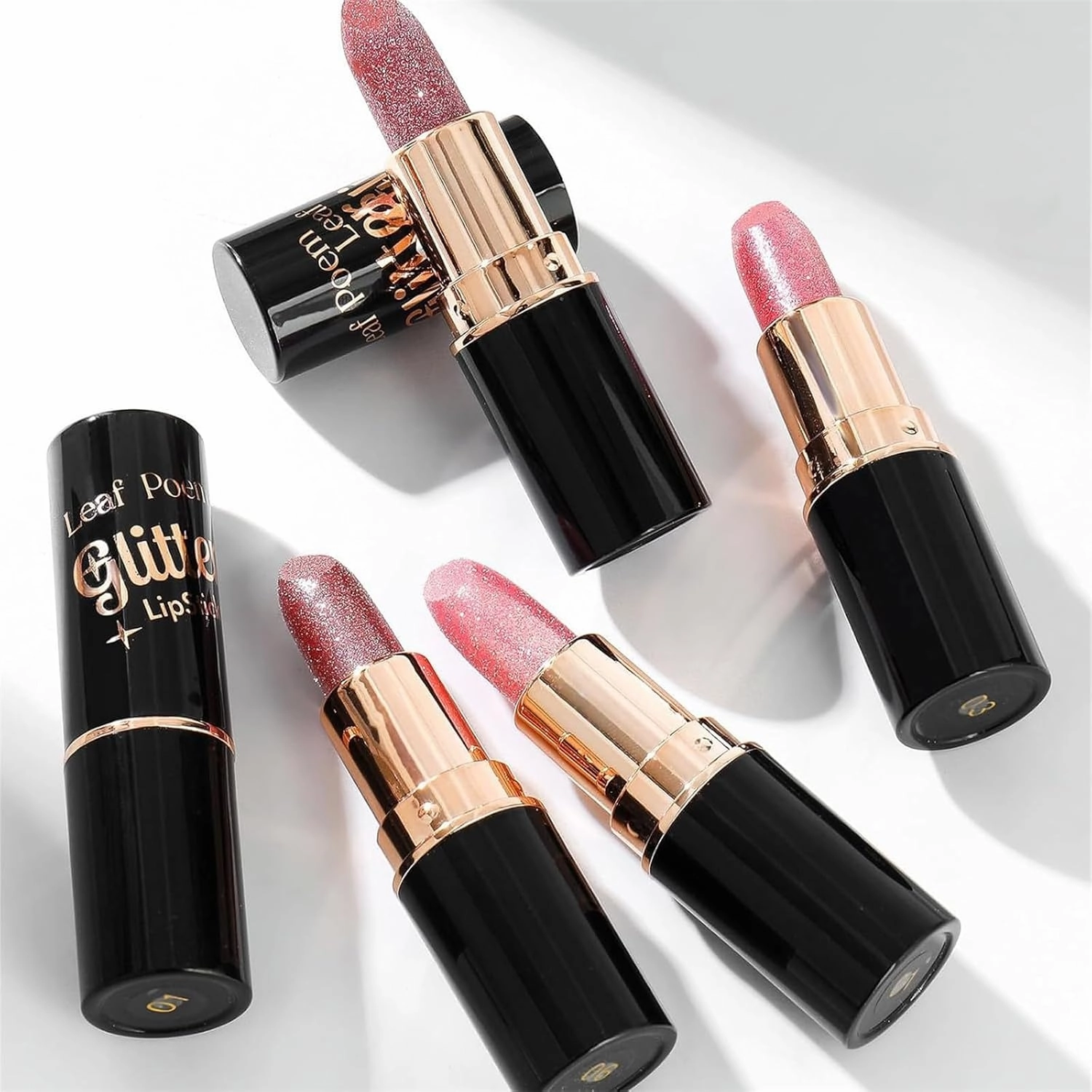 Diamond Lip Gloss Glitter Lipstick Waterproof, Full Coverage Tinted Lipcolor Makeup, Non-Stick to Cup Non-Fading Sparkly Glossy Lipstick, Ultra-Glossy, Metallic Lipsticks for Women (5, Large)