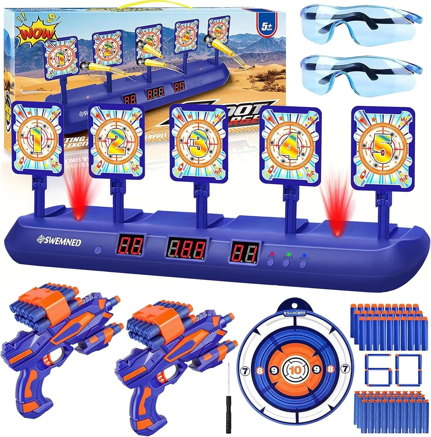 Digital Shooting Targets for Nerf Guns Practice Toy, Upgrade 5 Targets Auto Reset 3 Game Mode Electronic Scoring, Ideal Fun Gifts Toys for Age 5,6,7,8,9,10,11,12,13  Year Old Kids/Boys/Girls