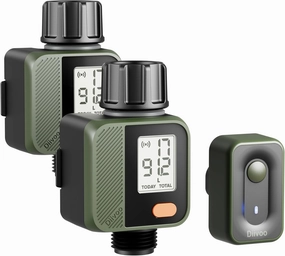 Diivoo WiFi Water Flow Meter, Smart Flow Meter for Garden Hose with Usage Warning, ±5 High Accuracy and IP55 Waterproof, Measure Gallon/Liter Consumption for RV Water Tank Filling, Lawn Sprinkler 2PK