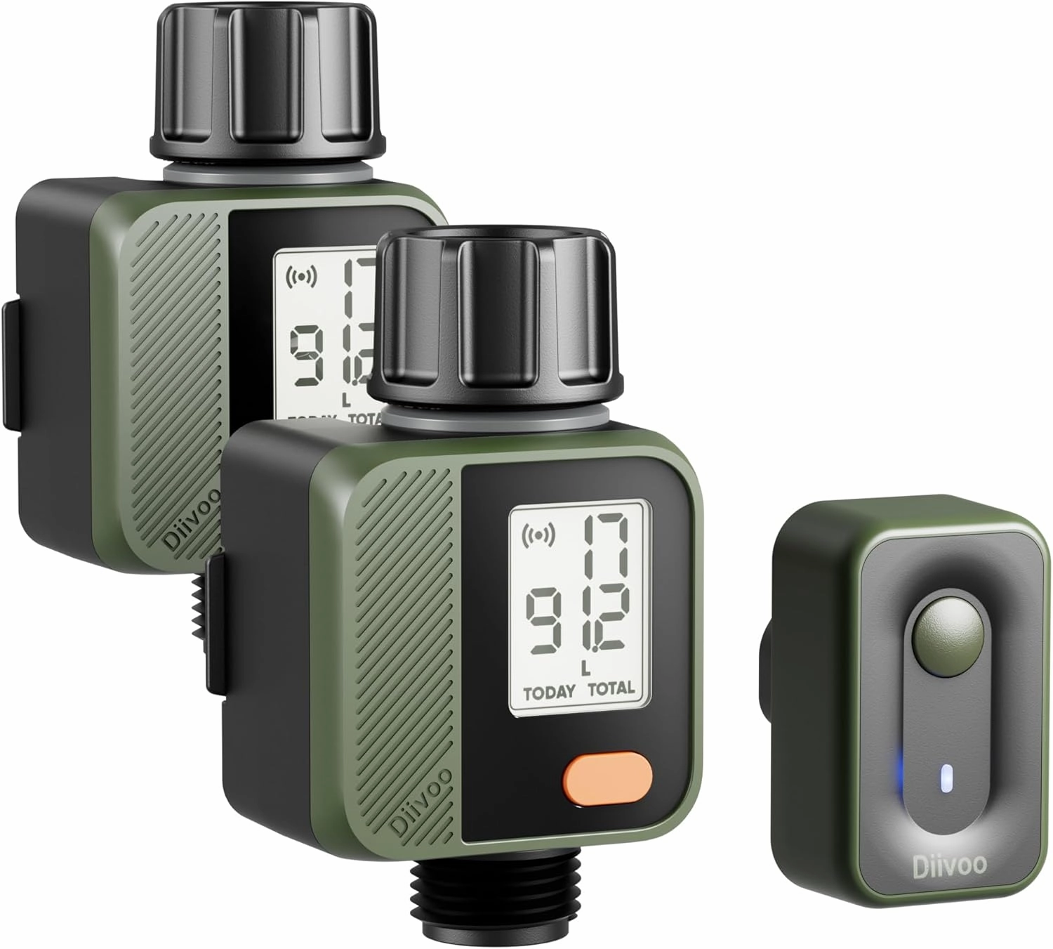 Diivoo WiFi Water Flow Meter, Smart Flow Meter for Garden Hose with Usage Warning, ±5 High Accuracy and IP55 Waterproof, Measure Gallon/Liter Consumption for RV Water Tank Filling, Lawn Sprinkler 2PK