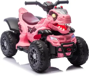 Dinosaur Electric Ride On ATV for Kids 3  Years, 12V Battery Powered 4 Wheeler Toy Car with Music, Bluetooth & LED Lights, 66LB Weight Capacity, 1.86MPH Safe Speed, Pink