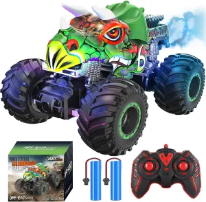 Dinosaur Monster Truck Toys for Boys -Remote Control Dinosaur Monster Cars, All Terrain RC Car - Shark Dinosaur Monster Truck Spray Music Light for Birthday Christmas Kids 4-7 8-12
