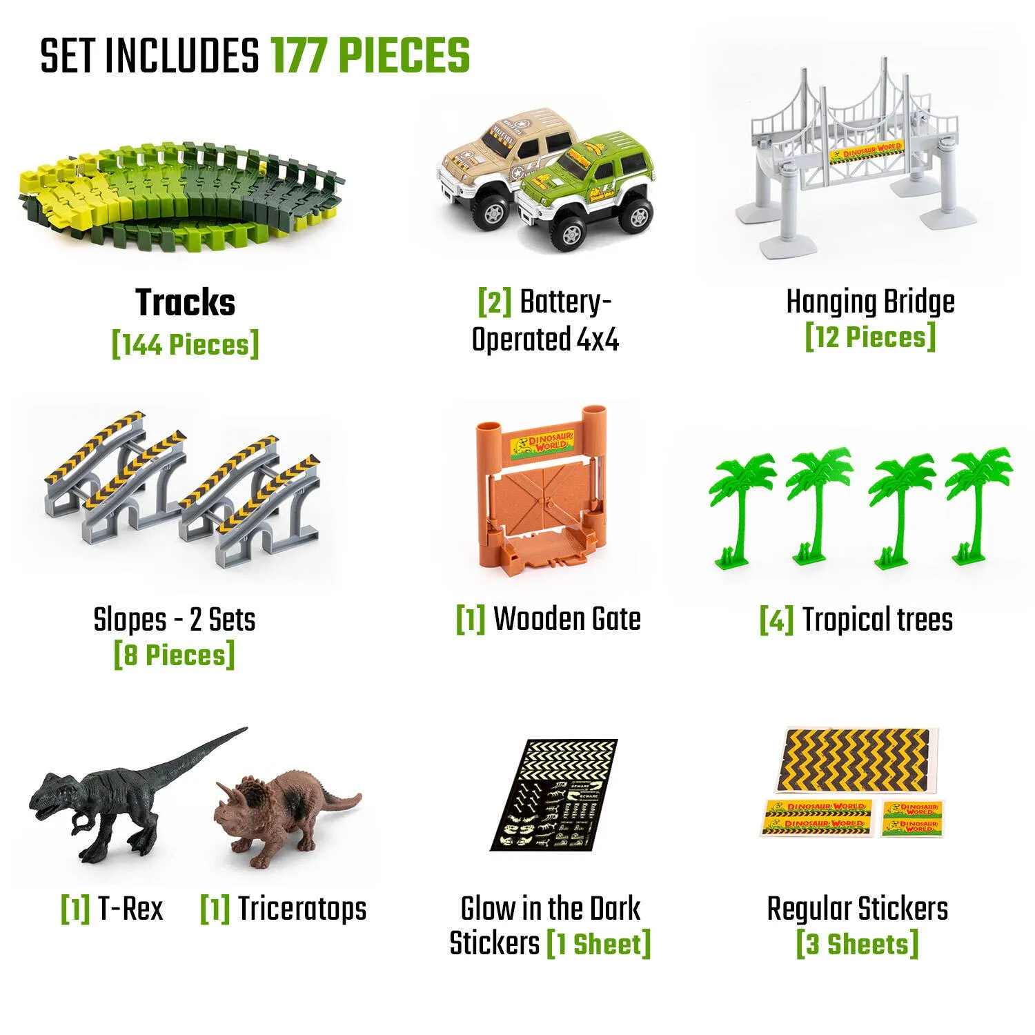 Dinosaur Race Car Journey Track Set Toy, STEM Glow In The Dark Toy