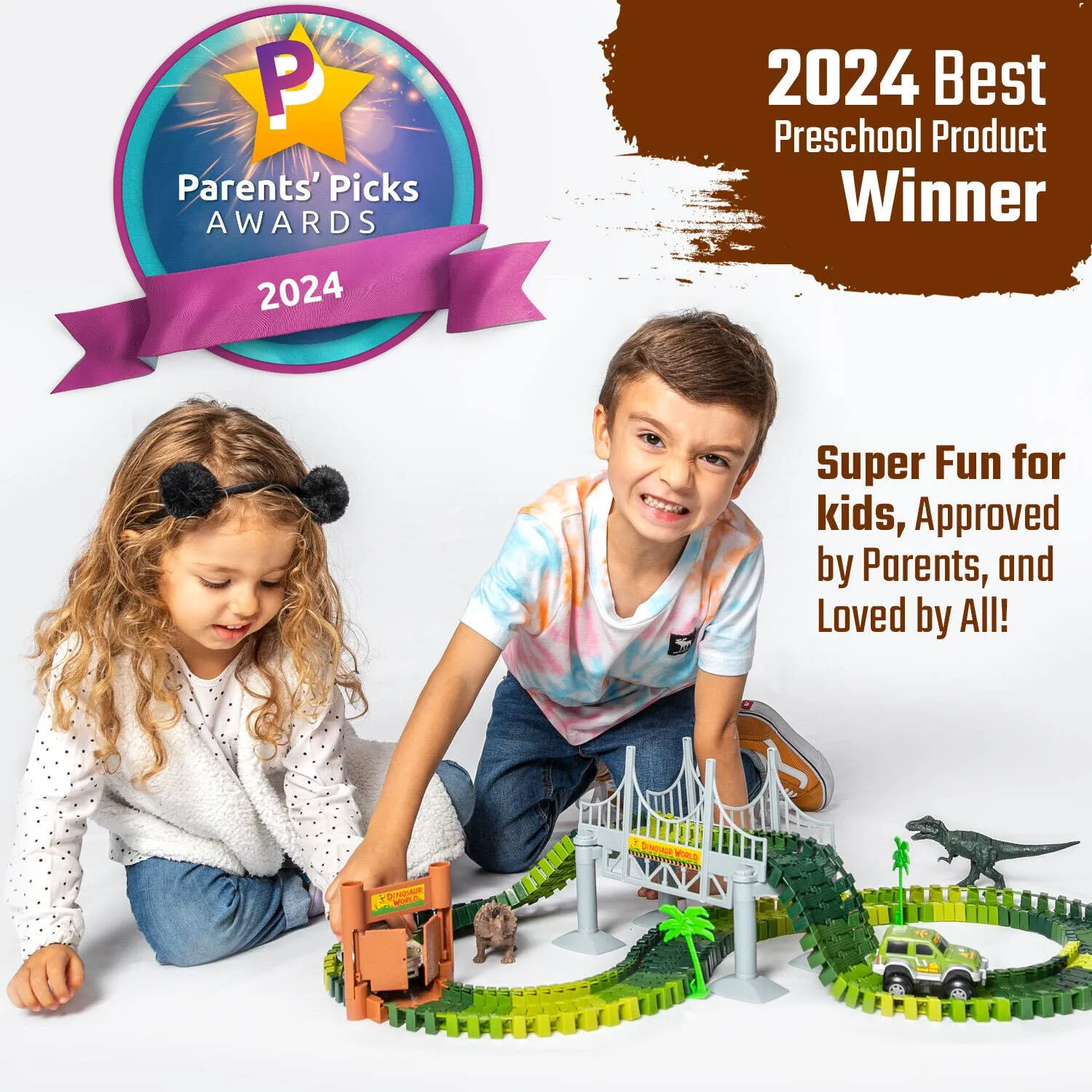 Dinosaur Race Car Journey Track Set Toy, STEM Glow In The Dark Toy