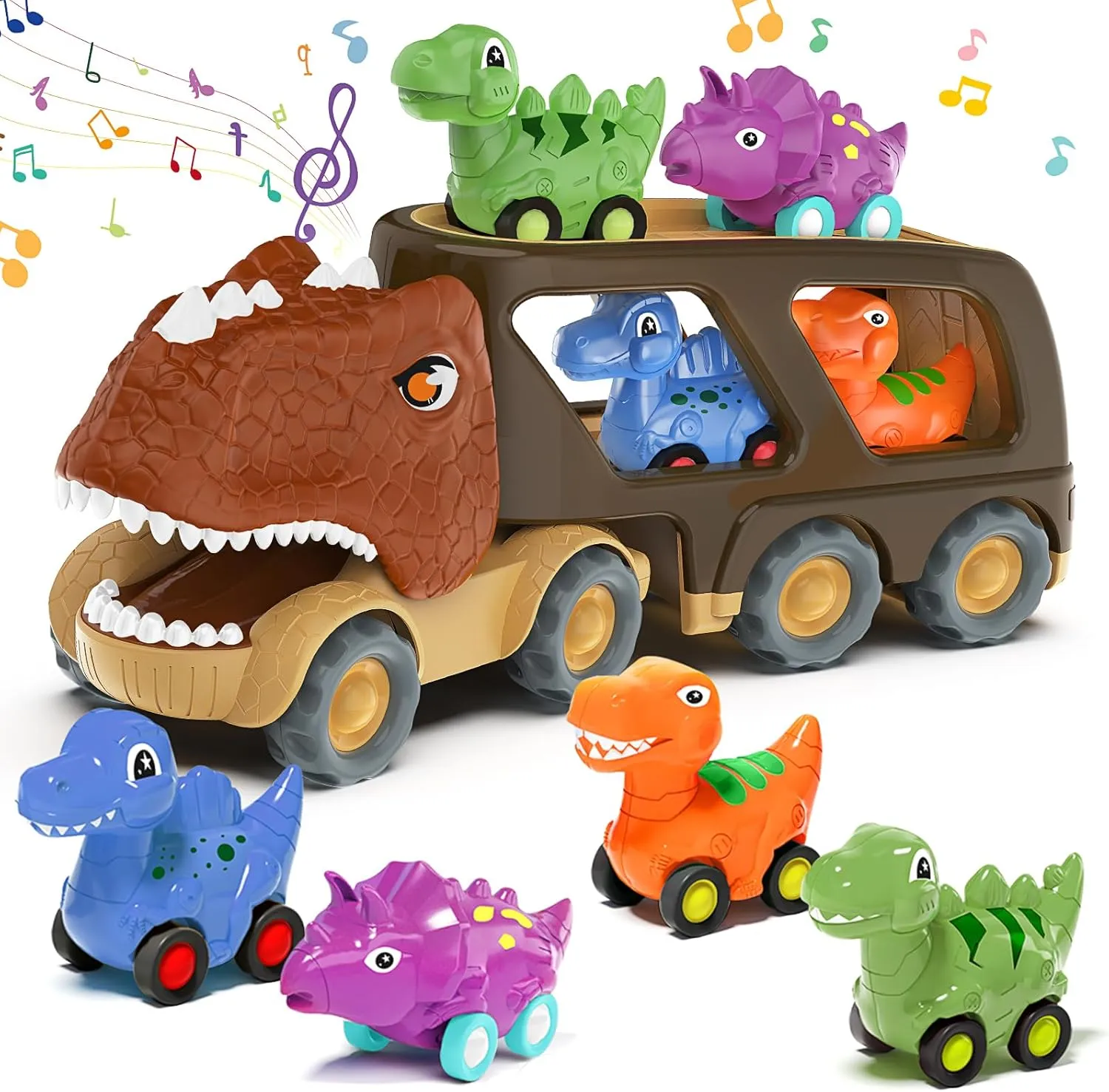 Dinosaur Toys for Kids 2-4 Boys,Dinosaur Car Carrier Truck Toy with 4 Pull Back Dino Car，Dinosaur Truck for 2 3 4 5 Year Old Boy Toys,2 3 4 5 Year Old Boy Birthday Gift with Dino Sound.