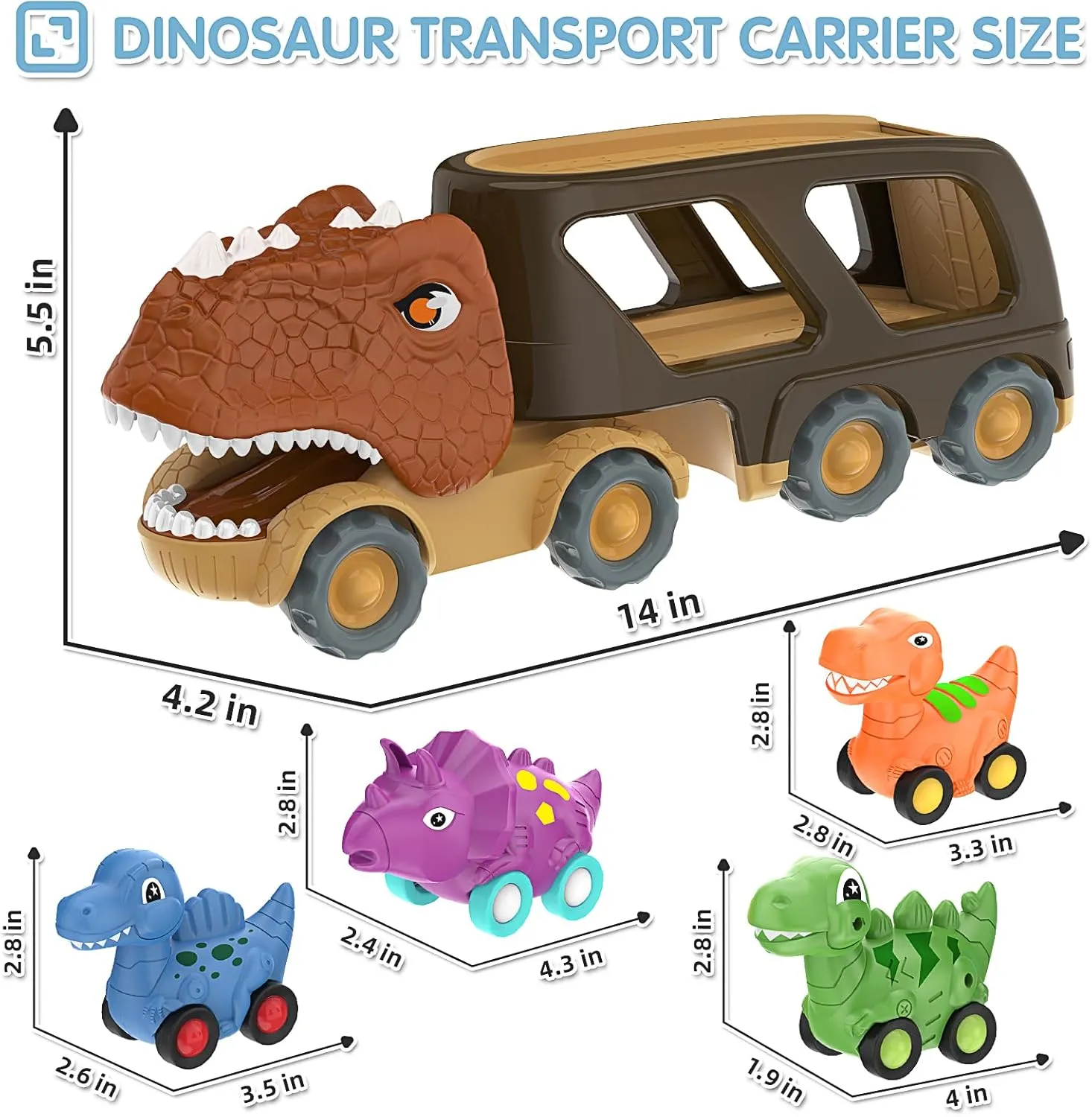 Dinosaur Toys for Kids 2-4 Boys,Dinosaur Car Carrier Truck Toy with 4 Pull Back Dino Car，Dinosaur Truck for 2 3 4 5 Year Old Boy Toys,2 3 4 5 Year Old Boy Birthday Gift with Dino Sound.