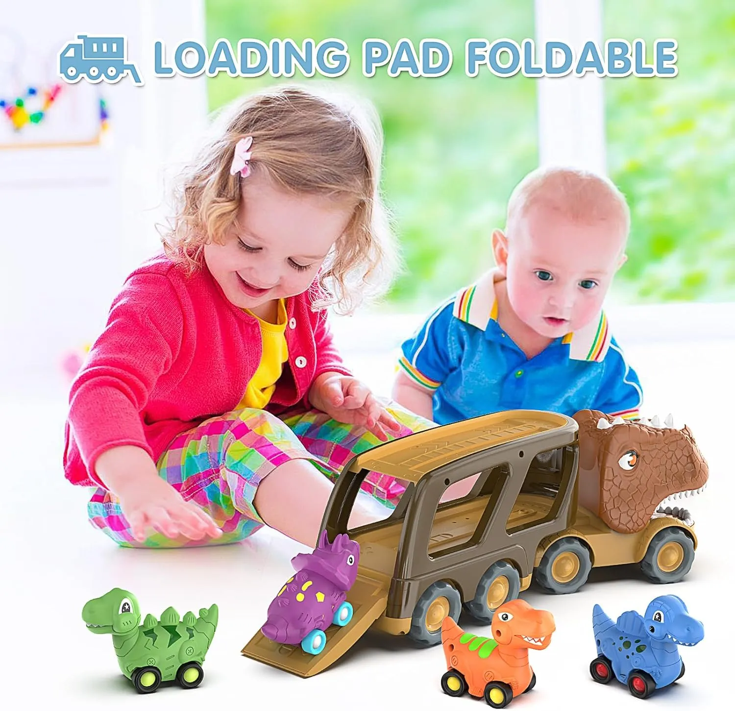 Dinosaur Toys for Kids 2-4 Boys,Dinosaur Car Carrier Truck Toy with 4 Pull Back Dino Car，Dinosaur Truck for 2 3 4 5 Year Old Boy Toys,2 3 4 5 Year Old Boy Birthday Gift with Dino Sound.