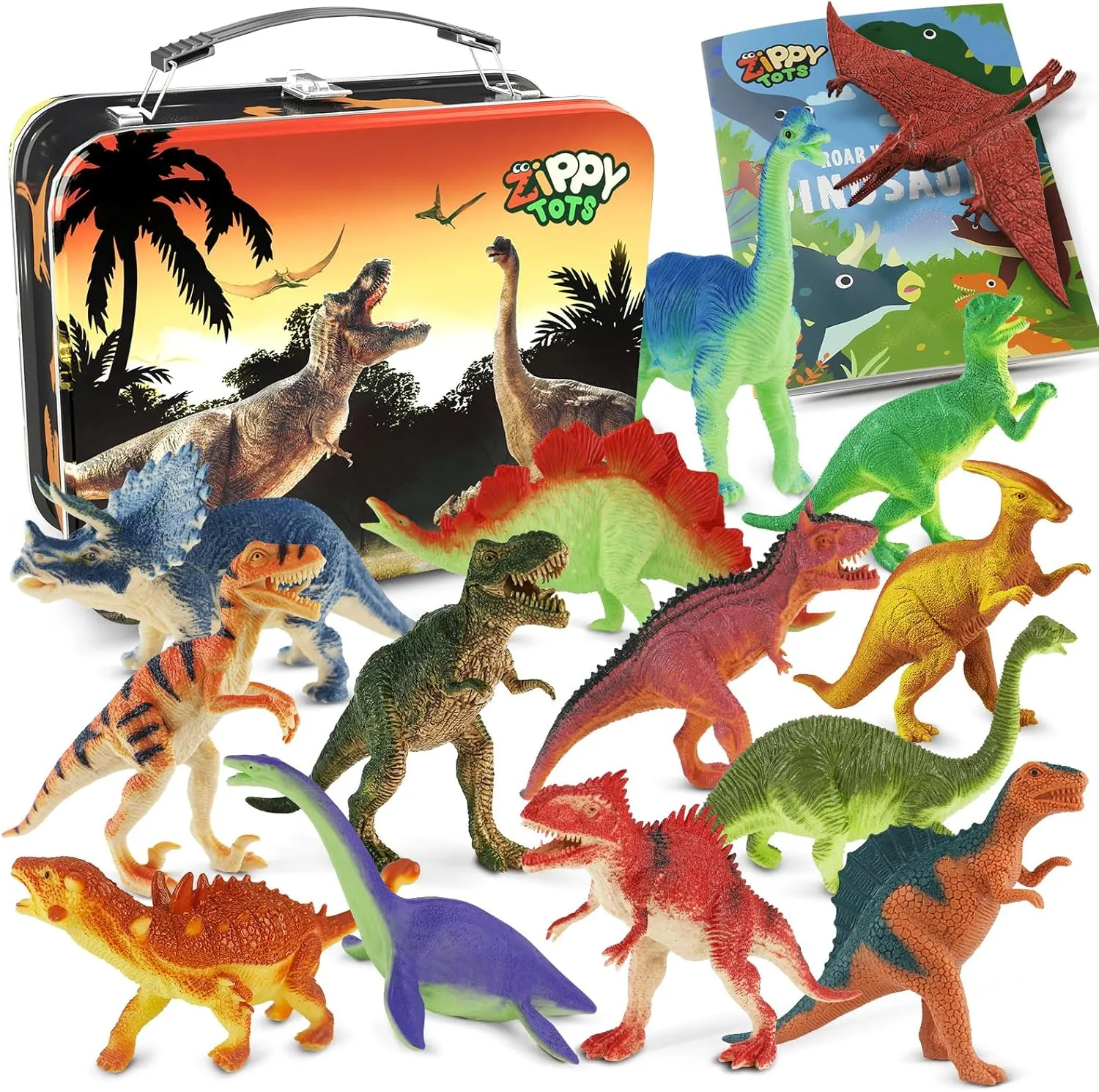 Dinosaur Toys for Kids 3-5 5-7 - 14 Realistic Plastic Dinosaur Figures Set with Storage Box & Learning Booklet - Educational Dino Figure Toys for Boys Girls Toddlers
