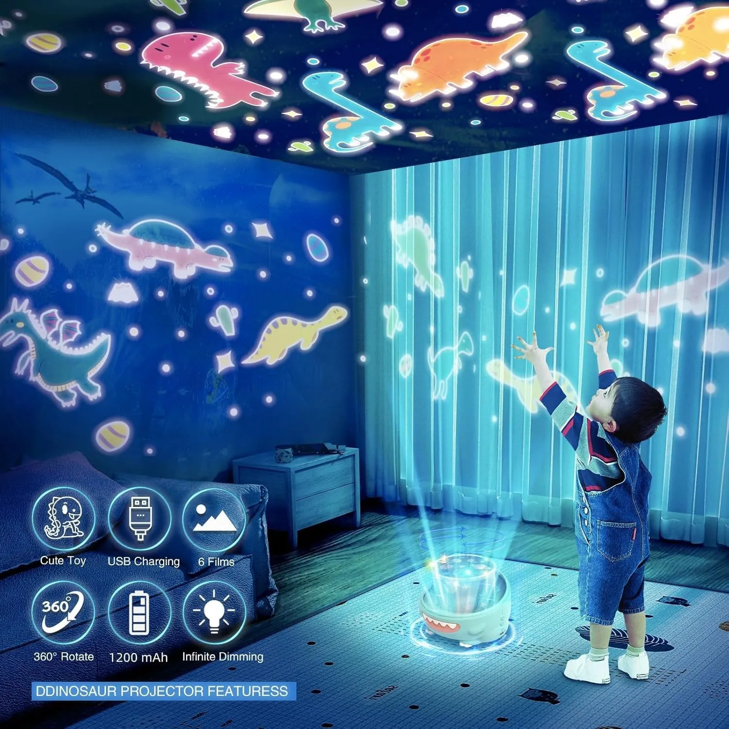 Dinosaur Toys for Kids 3-5, Dino Projector Baby Toys 6 to 12 Months, Christmas Birthday Party Xmas Gifts for 1-12 Year Olds Boys Girls Toys, Baby Toddler Children Kids Bedroom Decor