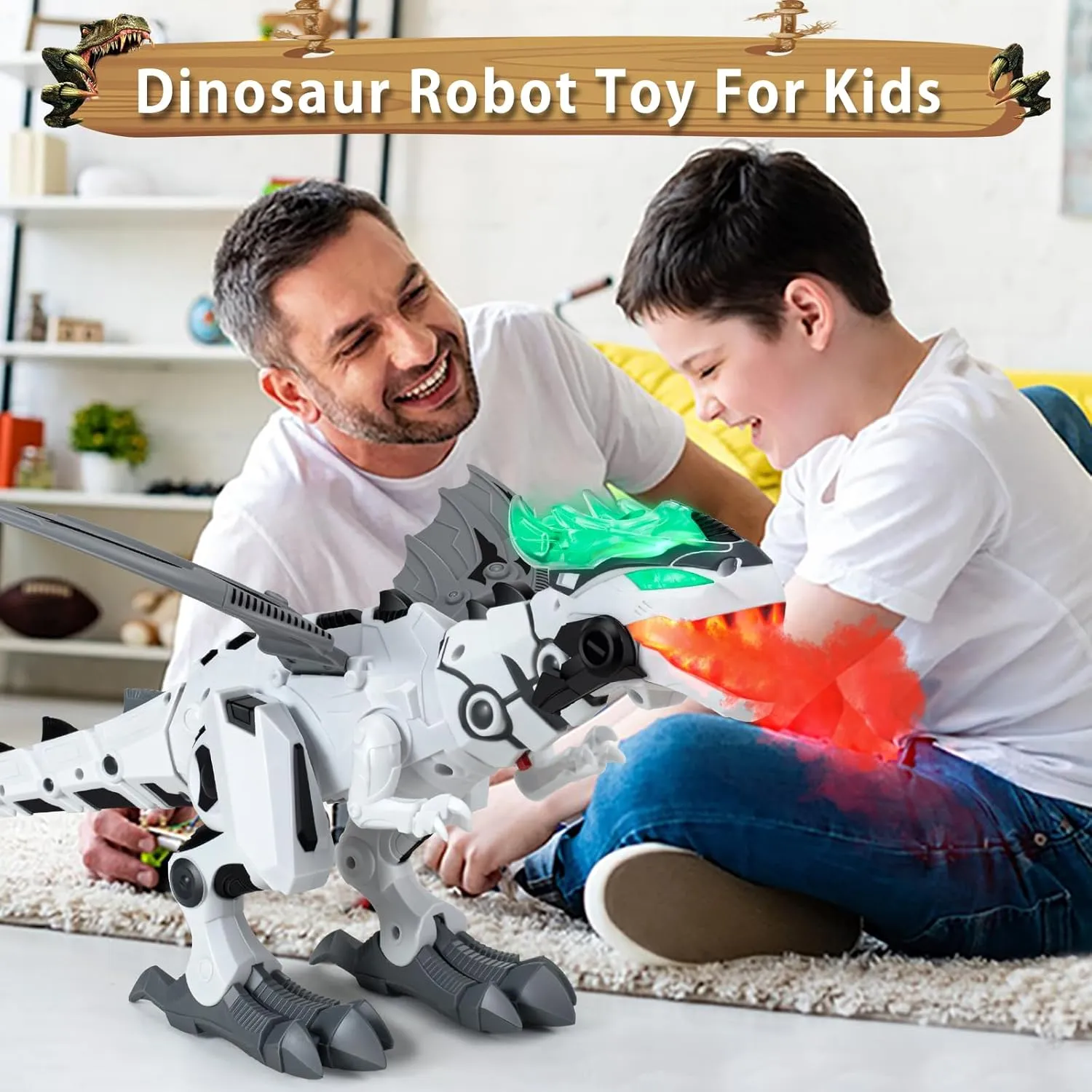 Dinosaur Toys for Kids 3-5, Electric Walking Dinosaur Toy with Fire Breathing & Mist Spray and Roar Sounds for Kids 2-4-7 8 9 Years Old Birthday Gift, Realistic Robot Dragon Toddler Toys.