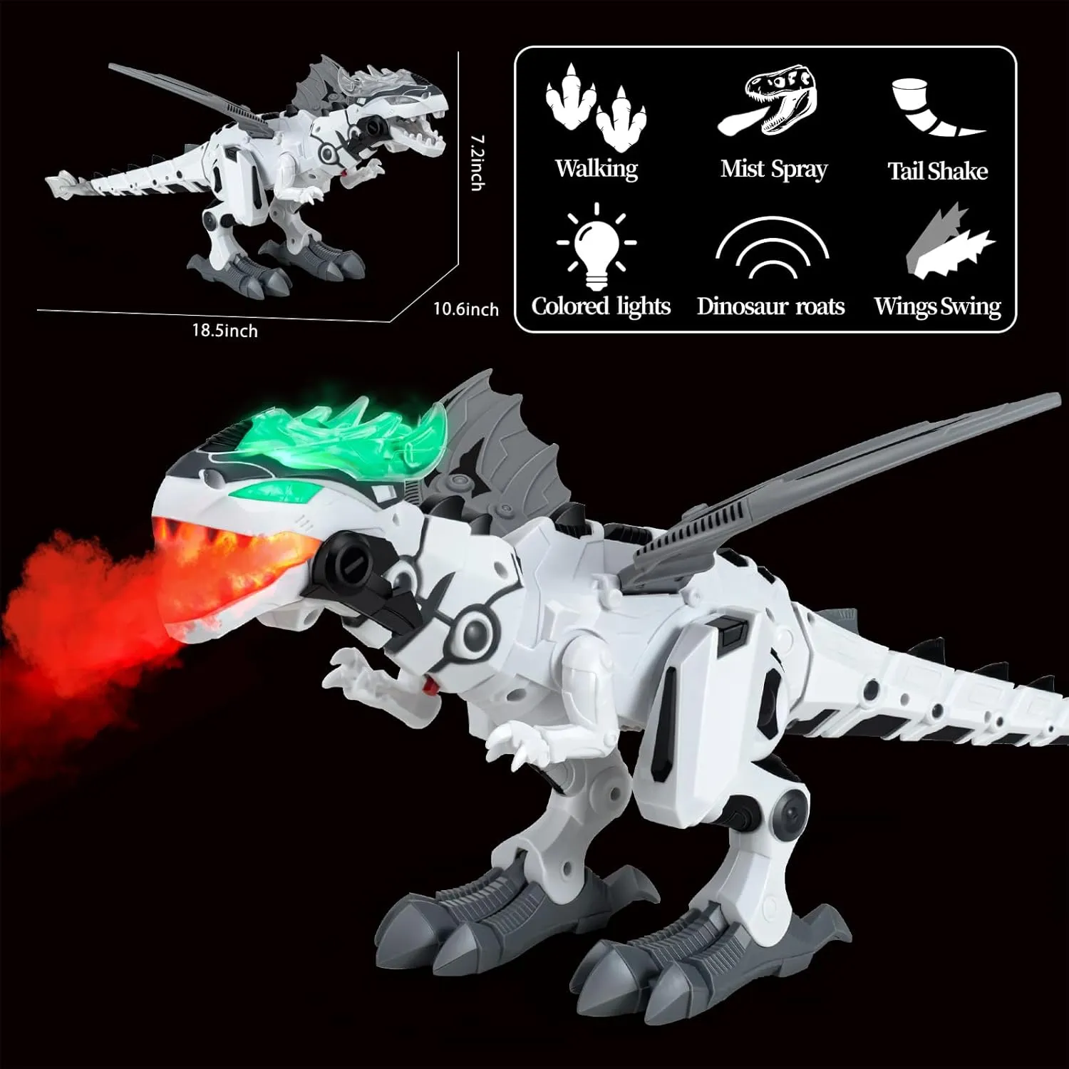 Dinosaur Toys for Kids 3-5, Electric Walking Dinosaur Toy with Fire Breathing & Mist Spray and Roar Sounds for Kids 2-4-7 8 9 Years Old Birthday Gift, Realistic Robot Dragon Toddler Toys.