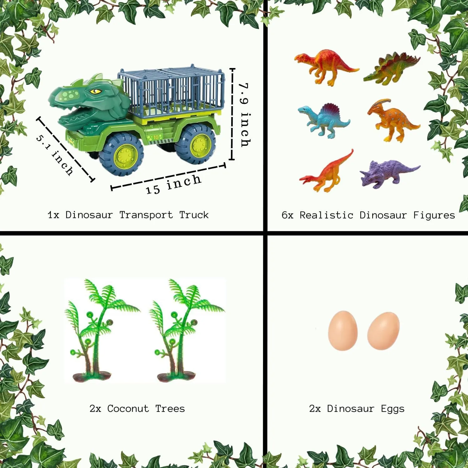 Dinosaur Truck Toys for Kids - Dinosaur Toys for Kids 2-4 - Dinosaur Toys for Kids 3-5 - 6 Dinosaur Figures - Dinosaur Eggs and Tree - Dinosaurs Toys for Boy - Toddler Toy (T-Rex Truck)