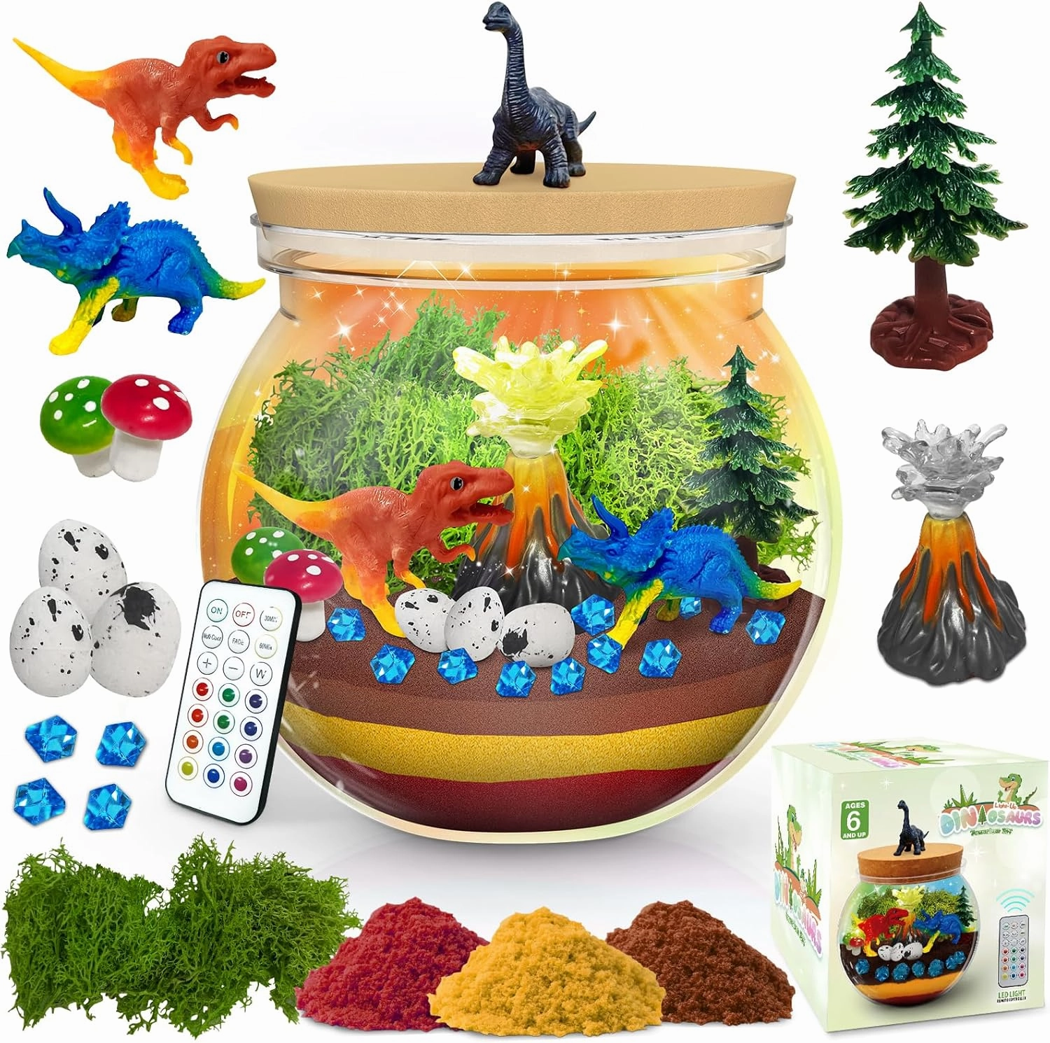 Dinosaur Gifts for Boys -Dinosaur Terrarium Kit for Kids 4-8, Night Light Craft Kit, DIY Dinosaur Gifts for Kids Arts and Crafts DIY Nightlight Project Novelty for Boys Age 6-12