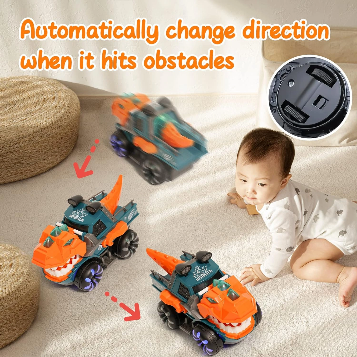 Dinosaur Monster Truck for Baby Boy Music and Light Up Toy for Toddlers 1-3,Battery Powered Dino Trucks Toy Ideas for 2 3 4 Year Old Boys Birthday Party