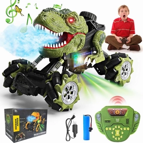 Dinosaur RC Car 1:16 Dinosaur Monster RC Truck with Music,Led Lights,45° Slope,Spray Mist,360°Rotation 4WD Remote Control Car,2.4 GHz RC Cars for Adults Boys Girls Christmas