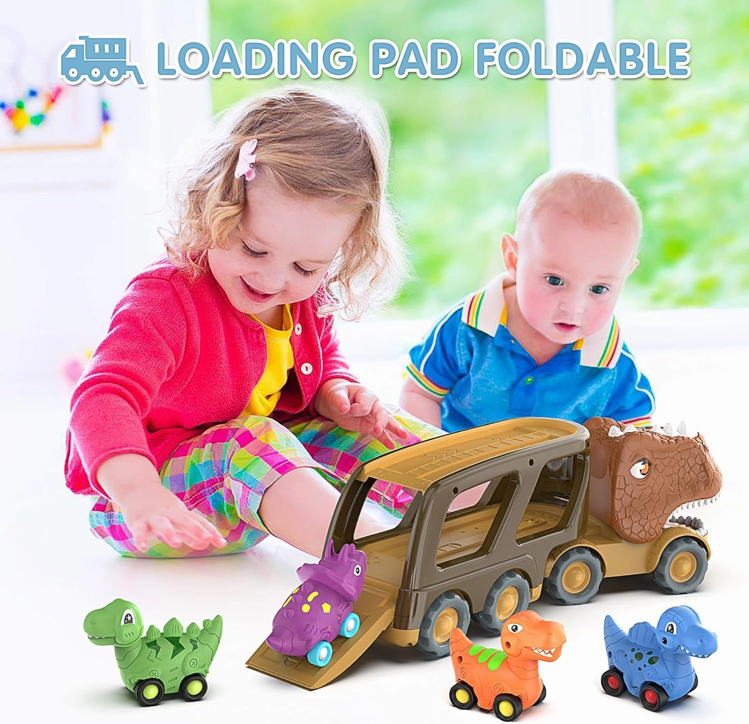 Dinosaur Toys for Kids 2-4 Boys,Dinosaur Car Carrier Truck Toy with 4 Pull Back Dino Car，Dinosaur Truck for 2 3 4 5 Year Old Boy Toys,2 3 4 5 Year Old Boy Birthday Gift with Dino Sound.