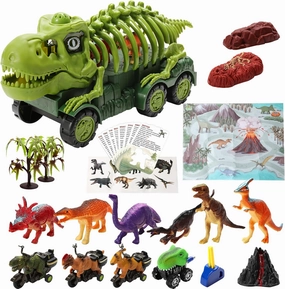 Dinosaur Toys for Kids 3-5 Years,Tyrannosaurus Dinosaur Truck Toys with Jurassic World Activity Play Mat,4 Motorcycle Riding Dinosaurs，8 Dinosaur Cards，6 Dino Figures Set for Boys Girls