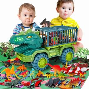 Dinosaur Toys for Kids, Dinosaurs Truck Toy, Dino Car Playset – Gifts for Boys and Girls with 15 Dino Figures, 4 Dinosaurs Cars, Activity Play Mat, Dinosaur Eggs