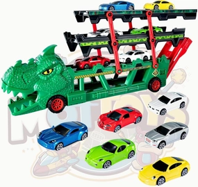 Dinosaur Transport Truck for Kids - Transporter Dino Truck with Trex Head - Dinosaur Toys for Kids 3-5 - 6 Colorful Cars - Dinosaurs Toys for Boy - Toddler Toy (Transport T-rex)