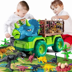 Dinosaur Truck Toy for Kids 3-5 Years - Triceratops Transport Car Carrier Truck Toy with 8 Dinosaur Figures Toys for 3-8 Years Old Boys and Girls