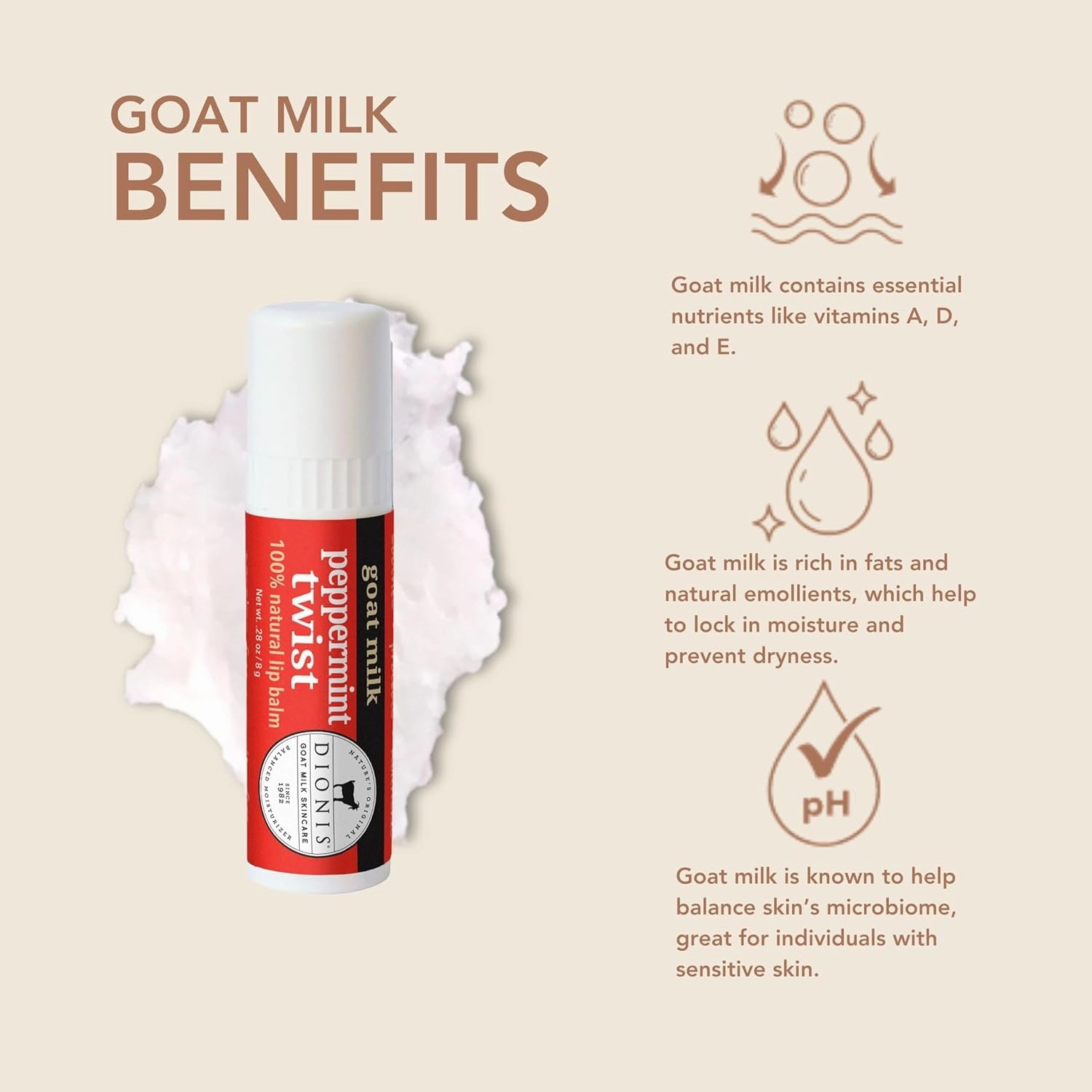 Dionis Goat Milk Skincare Peppermint Twist Holiday Lip Balm Gift Set - Beeswax, Shea Butter & Coconut Oil Lip Care Products Made in The USA - Cruelty Free Lip Moisturizer for Chapped Lips, 0.28oz 3Pk