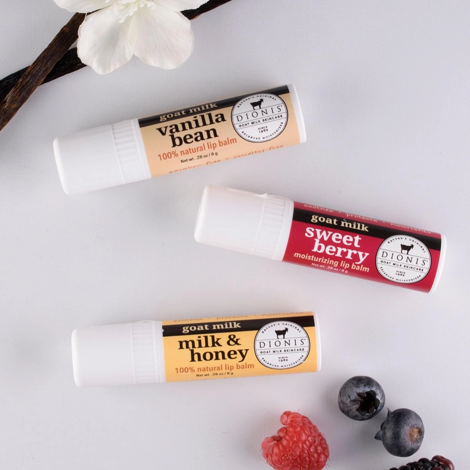 Dionis Goat Milk Skincare Warm & Sweet Lip Balm Gift Set - Beeswax, Shea Butter & Coconut Oil Lip Care Products Made in The USA - Cruelty Free Lip Moisturizer for Dry Chapped Lips, 0.28oz 3 Pack