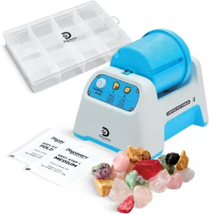 Discovery™ #MINDBLOWN Rock Tumbler Starter Kit – Stone Polishing Set with Rocks, Grit, Gem Case| STEM Science Project Kit for Kids & Beginners| Cool Toy for Boys & Girls Ages 8 