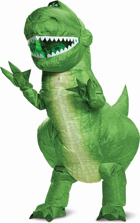 Disguise Rex Inflatable Costume for Kids, Official Disney Toy Story Inflatable T Rex Costume with Fan, Child Size Up to 7-8, Green