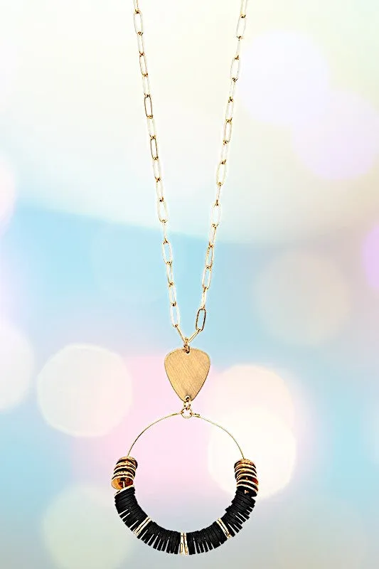 DISK BEAD ROUND PENDANT LONG NECKLACE SET