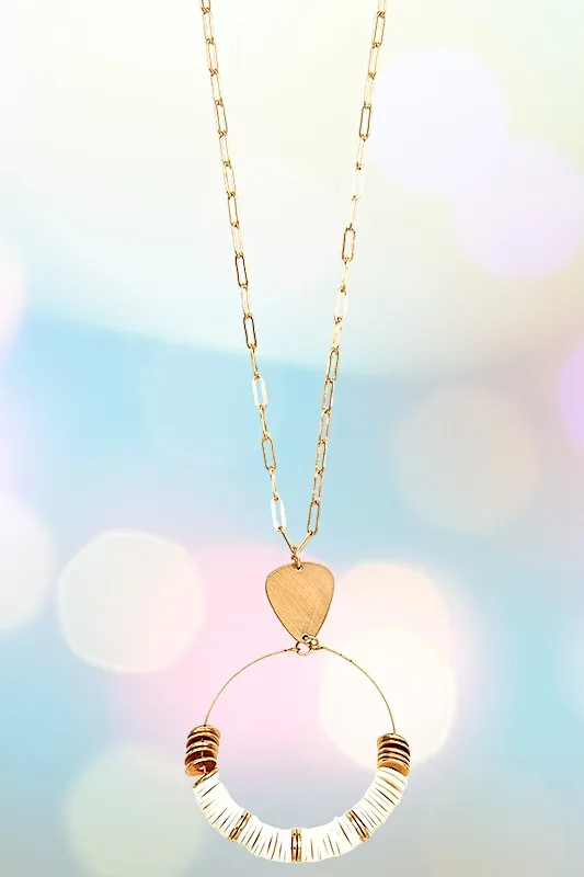 DISK BEAD ROUND PENDANT LONG NECKLACE SET