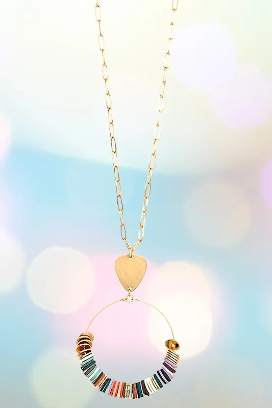 DISK BEAD ROUND PENDANT LONG NECKLACE SET
