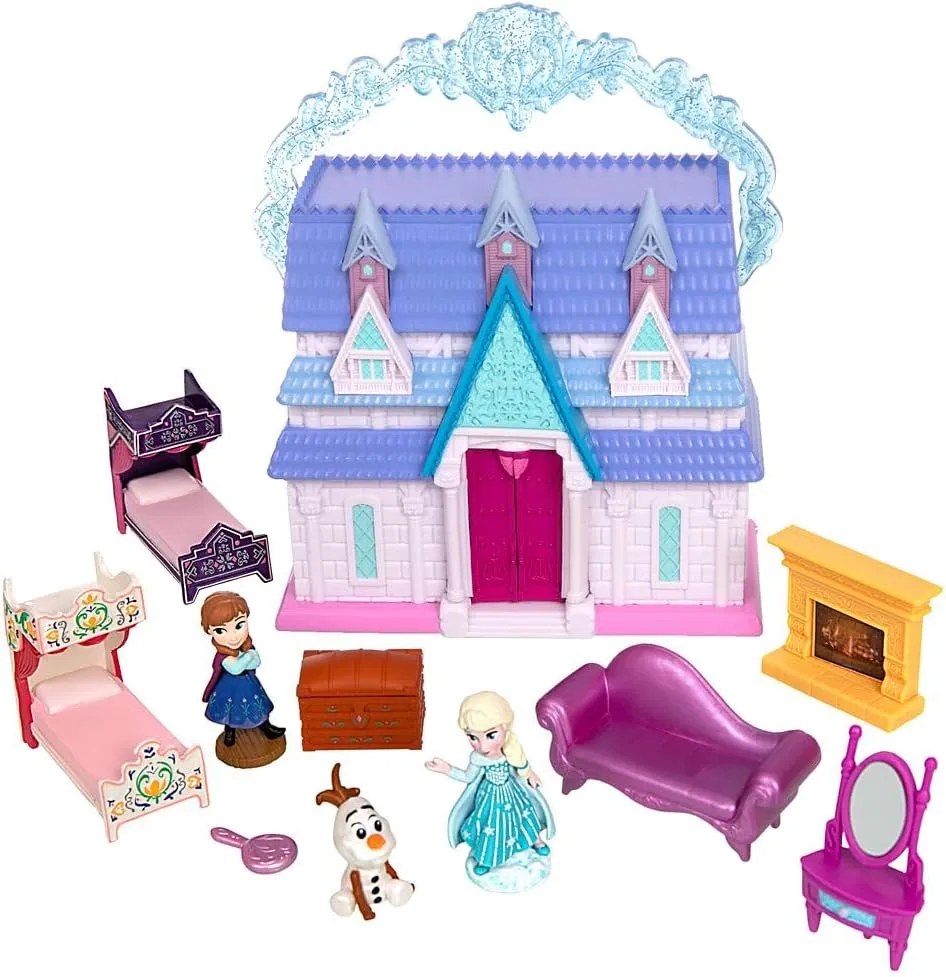 DISNEY STORE Official Frozen Castle Micro Play Set, Micro Toy Set Includes Elsa, Anna & Olaf Micro Figures, Travel Toy Portable Playset with Handle, Travel Toys with Surprise Reveals