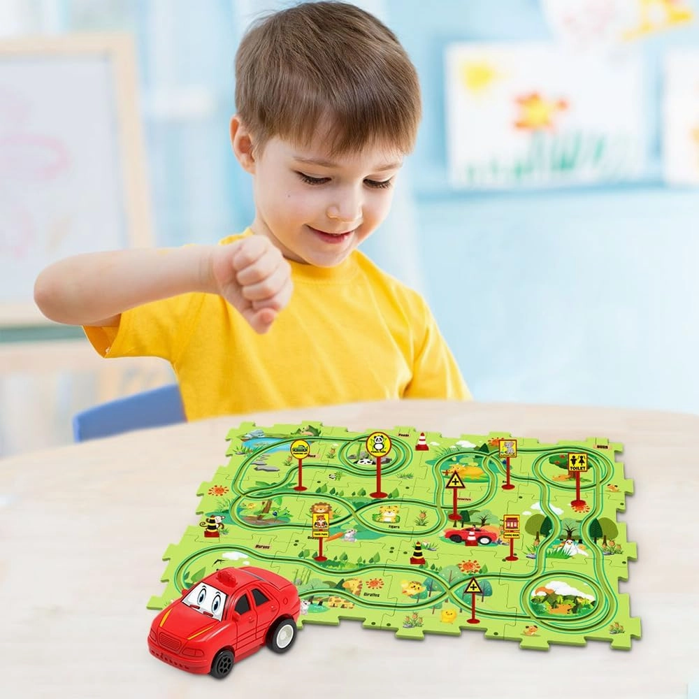 DIY Assembling Electric Trolley, 2023 New Children's Educational Puzzle Track Car Play Set, RailCar Building Toys Vehicle & Board, Set with Vehicles for Toddler Kids 25PCS