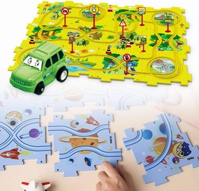 DIY Assembling Electric Trolley, 2023 New Children's Educational Puzzle Track Car Play Set, RailCar Building Toys Vehicle & Board, Set with Vehicles for Toddler Kids 25PCS