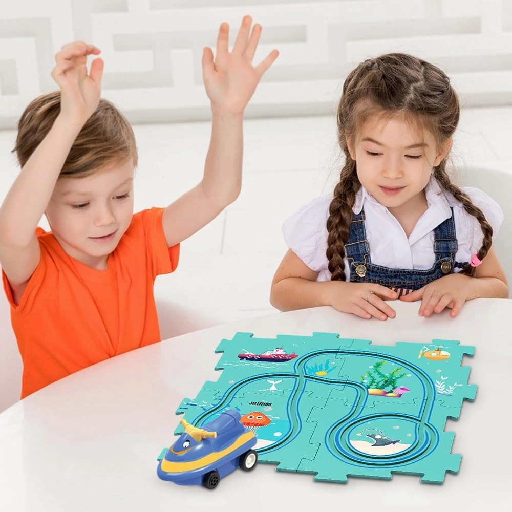DIY Assembling Electric Trolley, 2023 New Children's Educational Puzzle Track Car Play Set, RailCar Building Toys Vehicle & Board, Set with Vehicles for Toddler Kids 25PCS