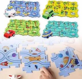 DIY Assembling Electric Trolley 2023 New Children's Educational Puzzle Track Car Play Set RailCar Building Toys Vehicle & Puzzle Board Puzzle Track Play Set with Vehicles Toddler Kids 25PCS