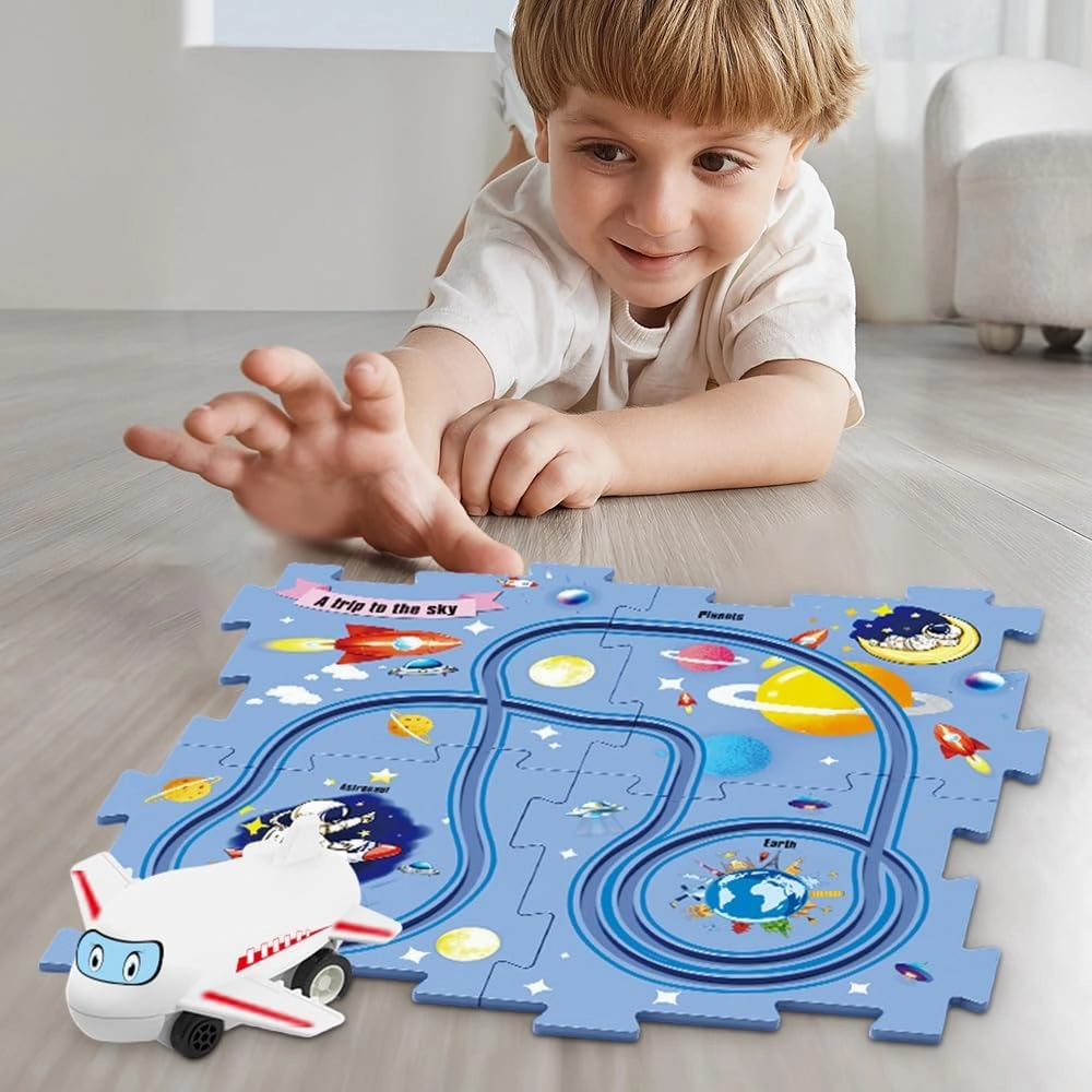DIY Assembling Electric Trolley 2023 New Children's Educational Puzzle Track Car Play Set RailCar Building Toys Vehicle & Puzzle Board Puzzle Track Play Set with Vehicles Toddler Kids 25PCS