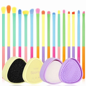 Docolor 16Piece Colorful Eye Makeup Brushes   Makeup Brushes Cleaner Set,Professional Eye Shadow Blending Brush Set with Solid Soap Cleanser & Color Removal Sponge & Silicone Brush Cleaner