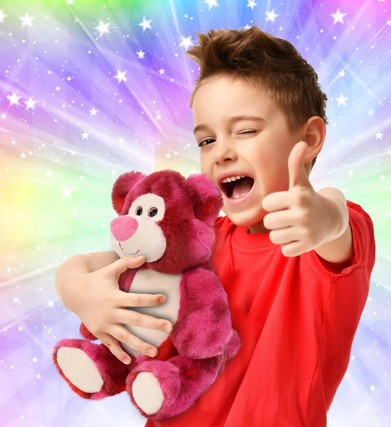 DolliBu Pink Tie-Dye Bear Super Soft Stuffed Animal, Cute Realistic Stuffed Animals for Girls, Boys, Adults Animal Gifts, Kids Nursery Decor for Newborn, Cuddly Soft Baby Plush Toys - 9 Inches