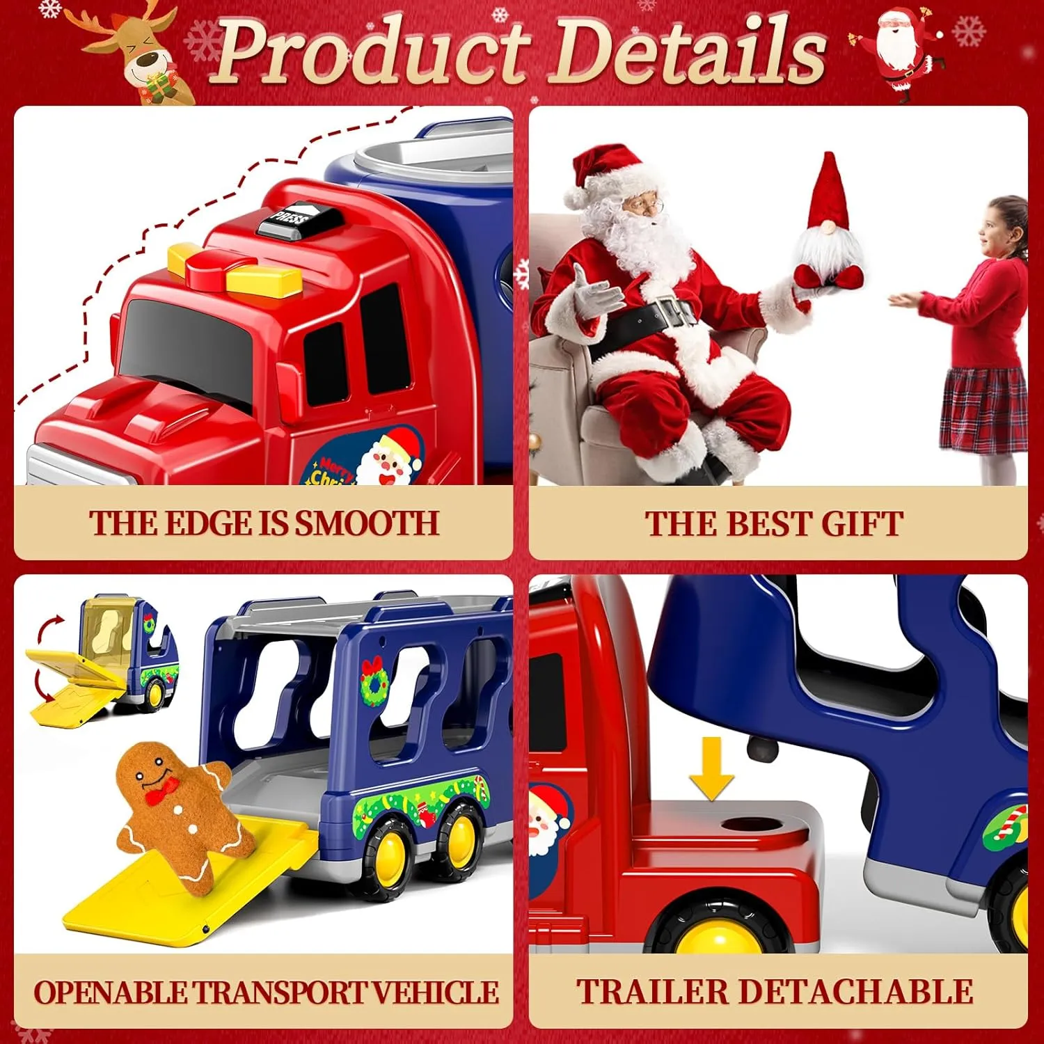 Doloowee Christmas Gingerbread Man Gingerbread ManTruck Toys for 3 4 5 6 Year Olds Toy Car Christmas Birthday Gifts for Boys & Girls 3-5 Years Old