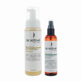 Dr. Yates MD - Reset Detoxifying Shampoo Infused with Apple Cider Vinegar, Flaxseed and Hemp Oil Bundle with Protective Resuscitating Oil for Shine and Growth - Recharge and Revitalize Set