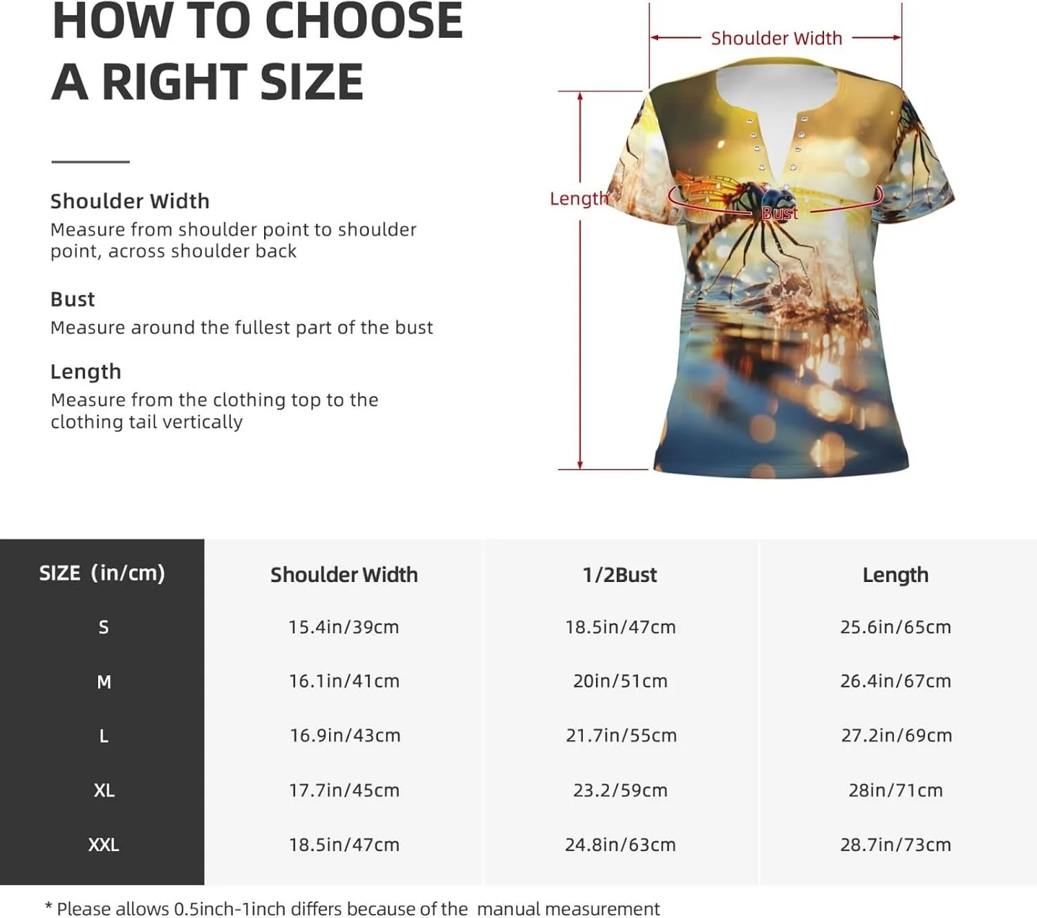Dragonfly Pattern Sexy V-Neck Printed Short T-Shirt, Travel Portable Fitness Clothes, Home and Outdoor wear