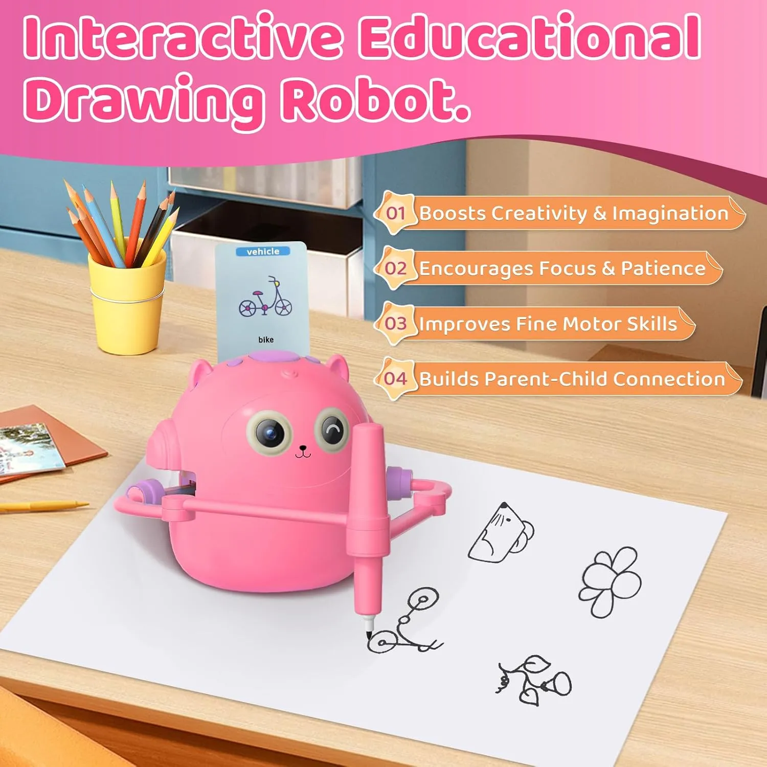 Drawing Robot for Kids, Interactive Educational Drawing Machine, Montessori Painting Learning Toys for Age 3-8 Boys Girls