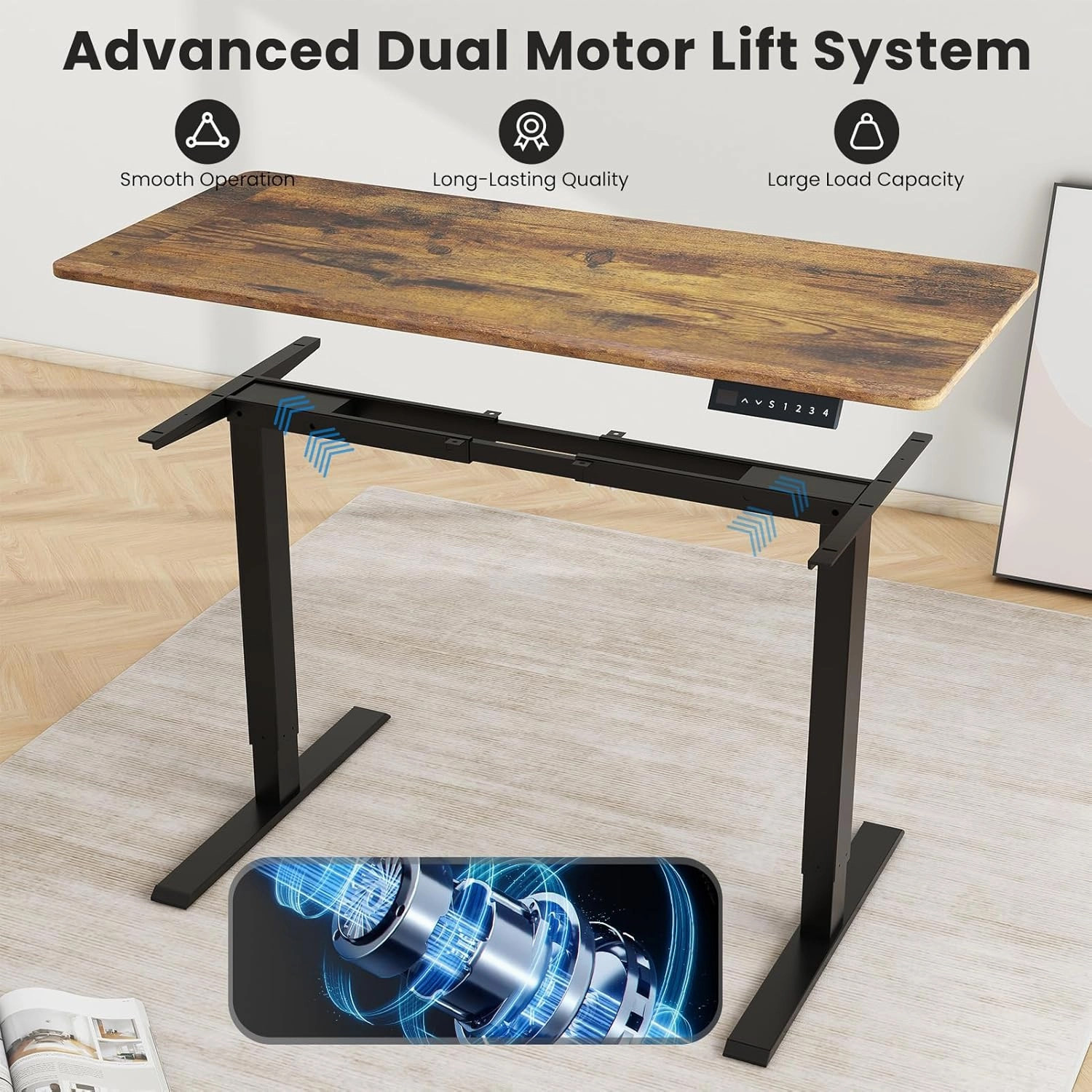 Dual Motor Standing Desk Frame- Height Adjustable Electric Desk Legs, Heavy Duty Sit to Stand Up Desk Base, 4 Memory Settings Controller for Adjustable DIY Desktop, Over 300 lbs Load Capacity
