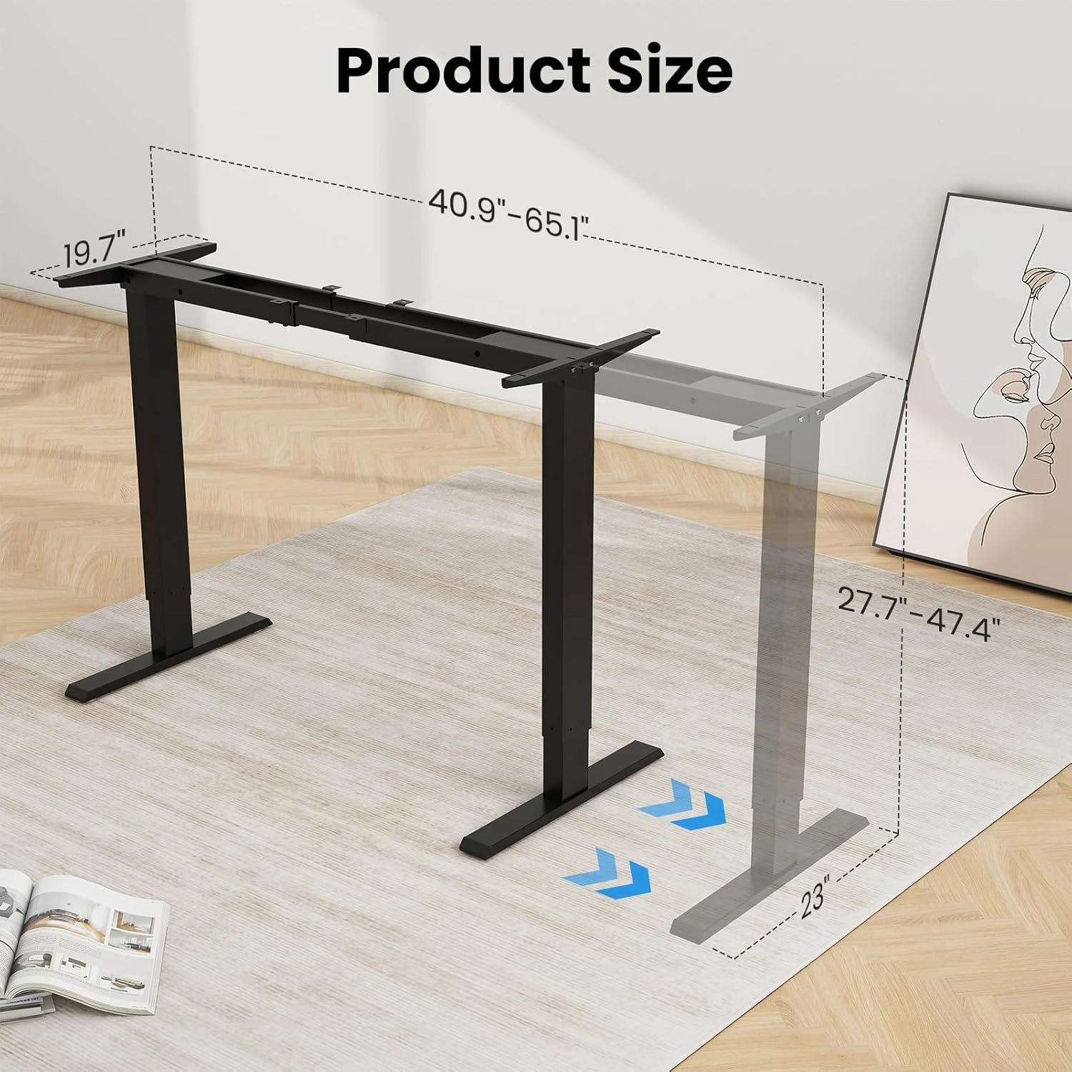 Dual Motor Standing Desk Frame- Height Adjustable Electric Desk Legs, Heavy Duty Sit to Stand Up Desk Base, 4 Memory Settings Controller for Adjustable DIY Desktop, Over 300 lbs Load Capacity