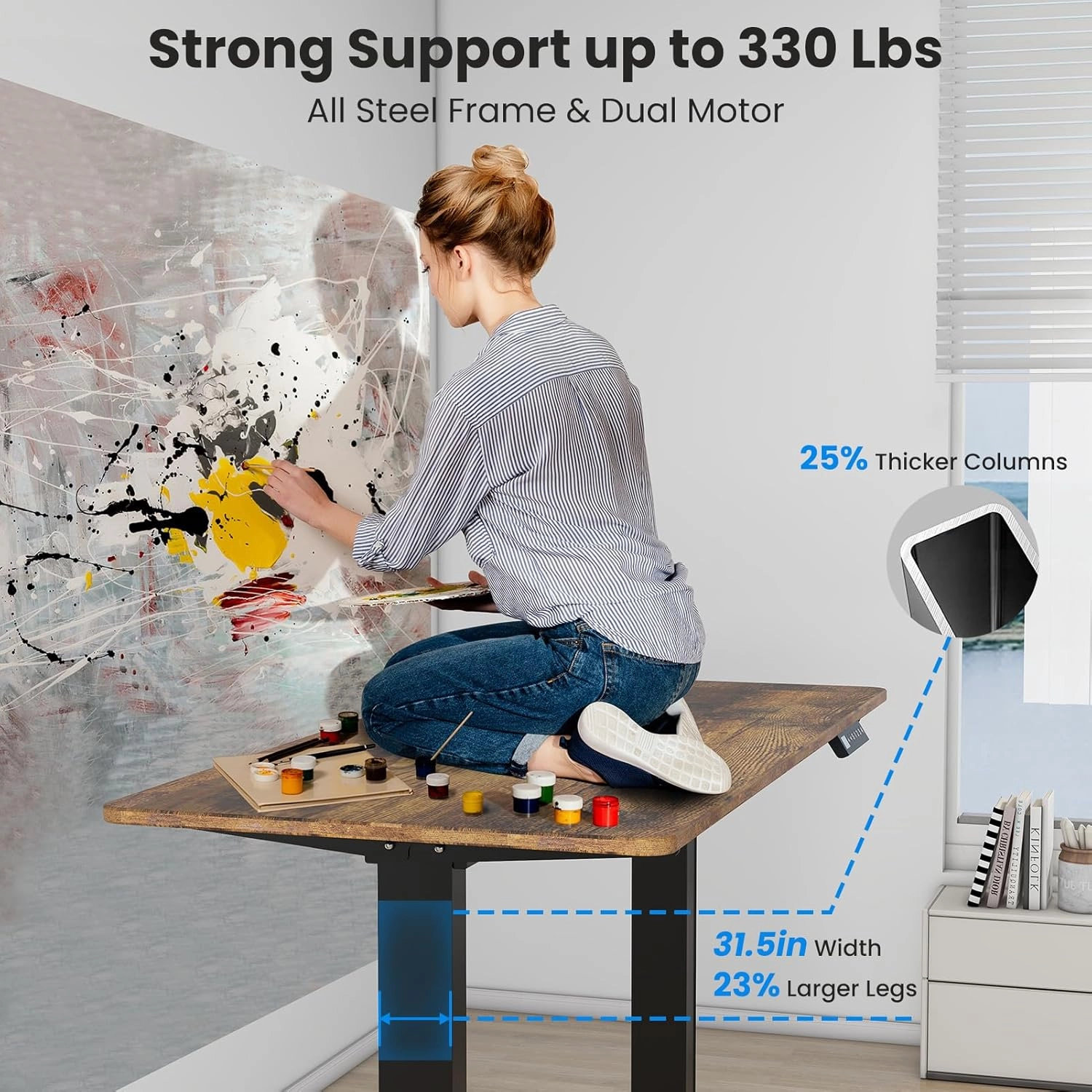 Dual Motor Standing Desk Frame- Height Adjustable Electric Desk Legs, Heavy Duty Sit to Stand Up Desk Base, 4 Memory Settings Controller for Adjustable DIY Desktop, Over 300 lbs Load Capacity