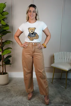 Dune Bear Sequin Graphic Tee – Playful, Whimsical, One-Size Charm